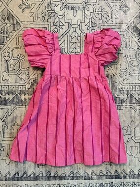 Duffield Lane pink stripe dress puff sleeve girls matching size 12